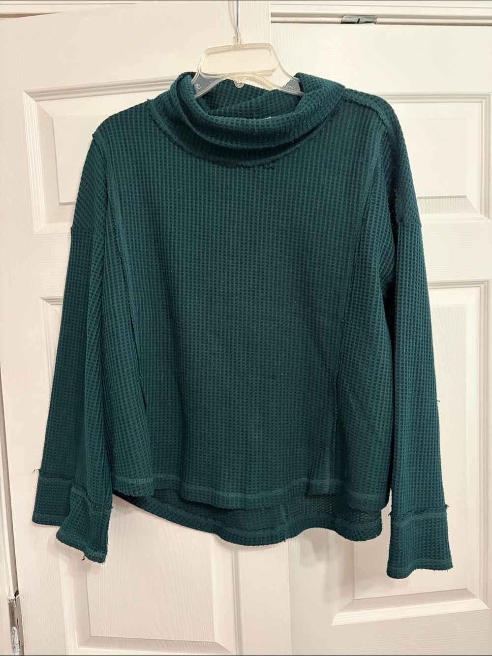 Cozy Waffle Knit Turtleneck Sweater - Teal Green